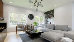 A Living Room rendered for a residence in USA.. related to How to Build a Modern Interior That Doesn't Feel Cold or Dated