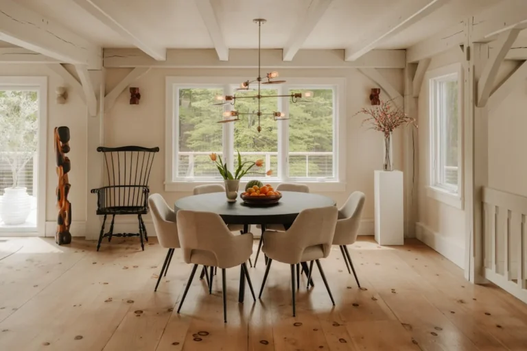 Contemporary dining room (IG: @clay.banks). related to How to Choose a Dining Room Centerpiece That Doesn't Block Your View