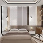 Modern bedroom with a large bed and desk.. related to Modern Luxury Bedroom Decor Ideas: Intentional Restraint Over Expensive Excess