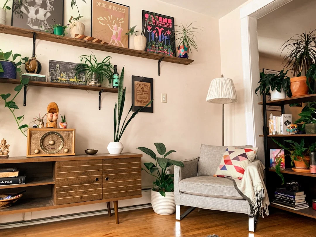 white and brown table lamp on brown wooden table. related to Best Indoor Plants for Living Room Decor: Match Your Species to Your Space